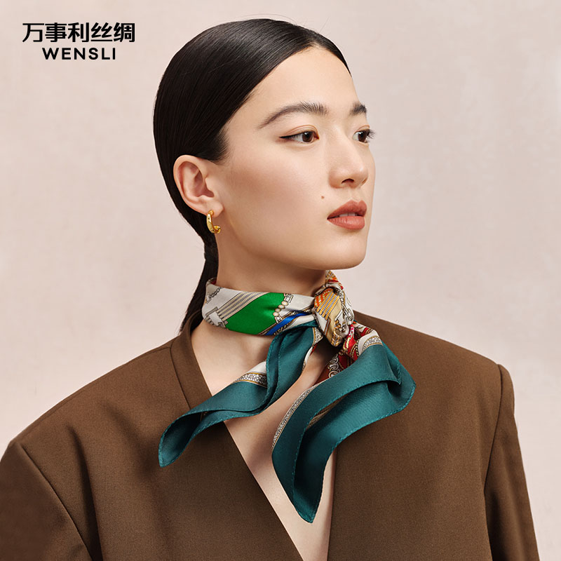 万事利“曙光”63厘米双面印花真丝中方巾