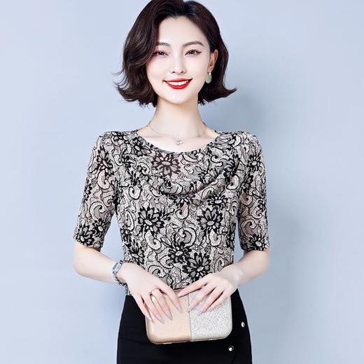 夏季新款，修身显瘦网纱上衣印花洋气大码女士打底衫KQL-644G2353 商品图2