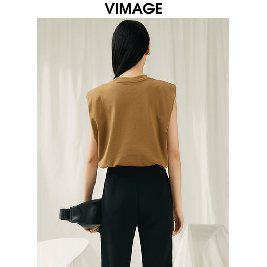 VIMAGE纬漫纪秋季新款圆领休闲自然宽松小上衣女T恤V2002606 商品图4