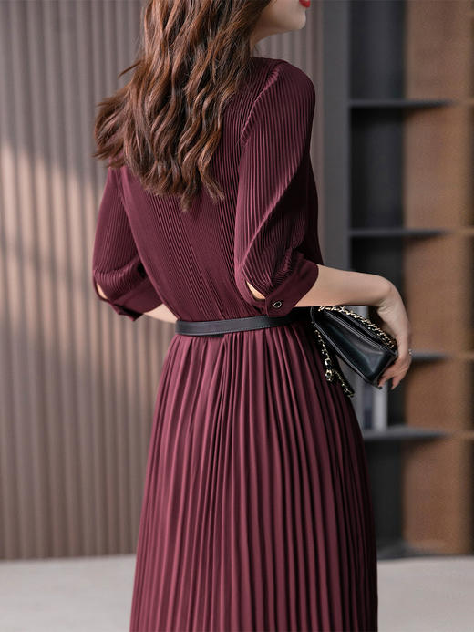 YX【定制17天】FSW优雅气质连衣裙女百褶裙夏2024新款韩版高级感别致显瘦长裙子 商品图4