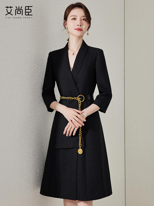 黑色长袖连衣裙女秋季2023新款高级感气质职业前台工作服工装裙子 商品图1