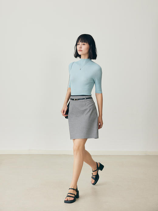 HeyDress法式黑白格纹半身裙女夏季高腰复古半裙优雅气质裙子 商品图3