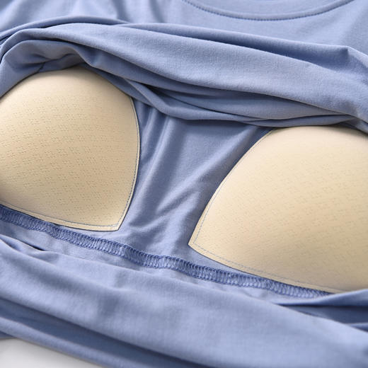 2023新款自带胸垫七分裤短袖套装上衣+裤子罩杯一体女居家外穿透气 商品图5