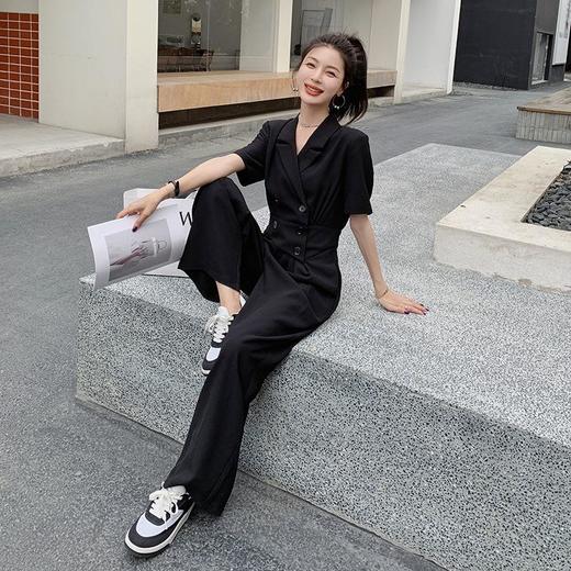 原创短袖西装领连体衣女装2023夏季新款设计感黑色连衣裤连体裤子 商品图1