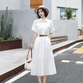 法式白色连衣裙夏季女2023女装新款短袖垂感显瘦衬衫裙子一件代发