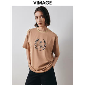 VIMAGE纬漫纪秋季新款宽松版简约舒适透气印花T恤上衣女V2002603