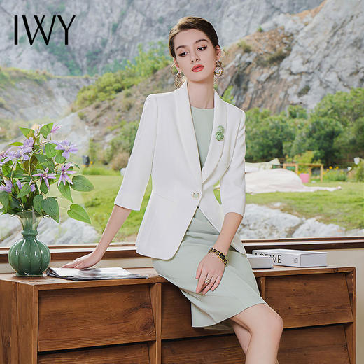IWY/职业连衣裙气质时尚工作服夏新款七分袖白色西装两件套C1837+Q983 商品图2