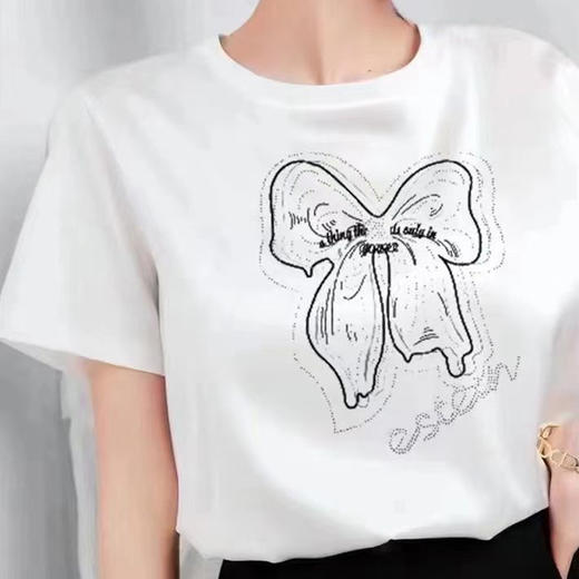 「数款可选！凉感醋酸T恤」2023春夏凉感醋酸T恤女 黑色白色山茶花圆领短袖上衣 商品图1