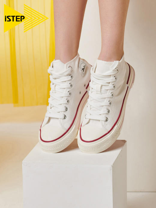 iSTEP夏季情侣款高帮帆布鞋复古解构女鞋厚底国潮休闲小白鞋 商品图4
