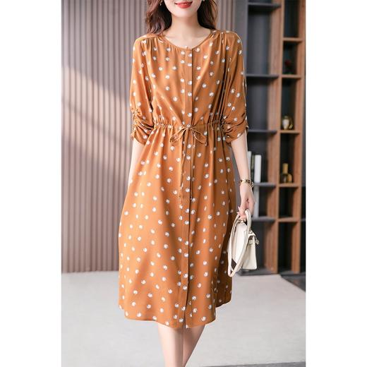 YX【定制12天】印花真丝衬衫连衣裙女夏2024新款韩版桑蚕丝收腰显瘦中长裙 商品图2