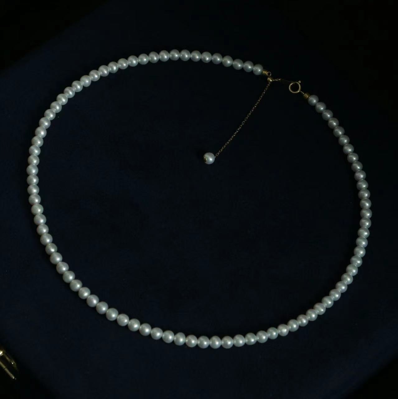 甄珠贝 精品小珍珠4-5mm可调节项链 18K金尾链 客人定制叠戴风锁骨项链