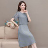 修身时尚，简约中长款雪纺裙夏款圆领短袖气质妈妈装连衣裙QYM-XQD-58B8982-2-L 商品缩略图2