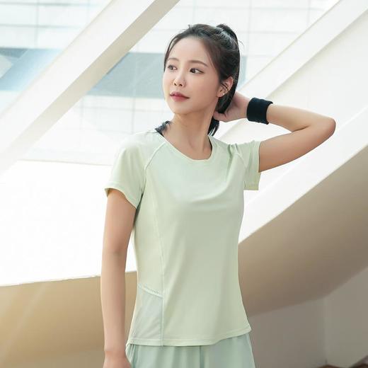 2023新款瑜伽T恤女健身运动跑步跳操吸汗圆领休闲短袖透气拼接T恤 商品图2