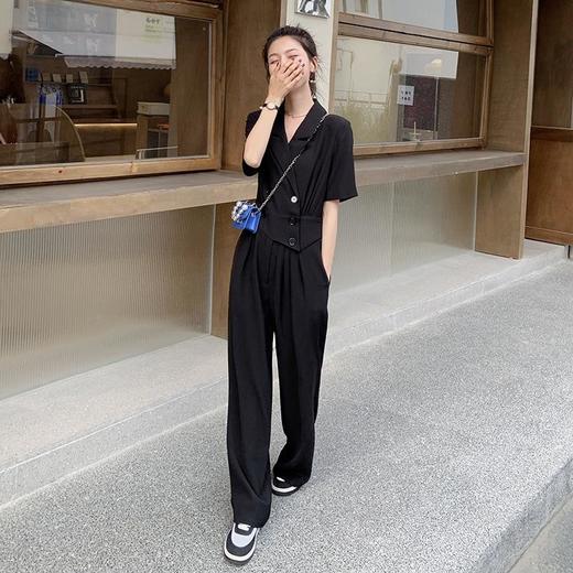 原创短袖西装领连体衣女装2023夏季新款设计感黑色连衣裤连体裤子 商品图3