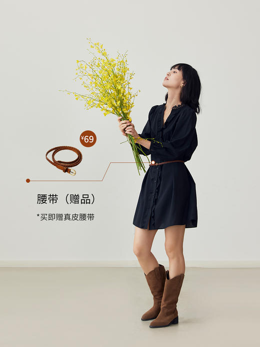 HeyDress法式衬衫连衣裙女早秋复古蕾丝领衬衣宽松收腰气质裙子 商品图2