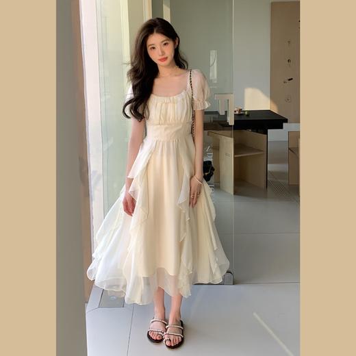 法式方领温柔风仙女长款连衣裙女夏季新款设计感度假海边飘逸裙子 商品图3