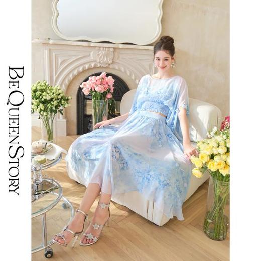 【大货捡漏，不退不换】  【冰岛虞美人】重工仙气晕染印花连衣裙上衣半裙 商品图0