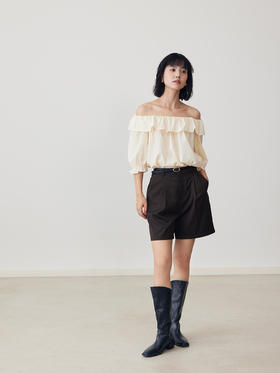 HeyDress法式花边领天丝衬衫女夏季泡泡袖一字领小衫气质浪漫上衣