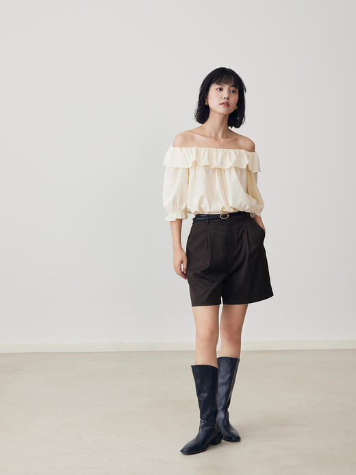 HeyDress法式花边领天丝衬衫女夏季泡泡袖一字领小衫气质浪漫上衣 商品图0