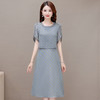 修身时尚，简约中长款雪纺裙夏款圆领短袖气质妈妈装连衣裙QYM-XQD-58B8982-2-L 商品缩略图0