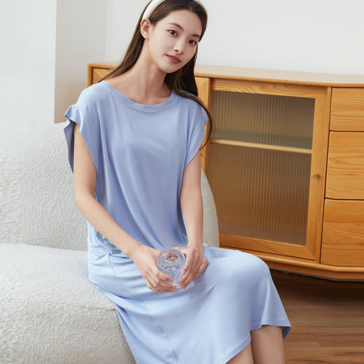 自带胸垫睡裙女夏季背心无袖中长款夏天薄款休闲睡衣家居服 商品图4