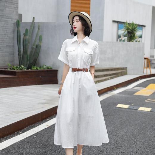 法式白色连衣裙夏季女2023女装新款短袖垂感显瘦衬衫裙子一件代发 商品图1