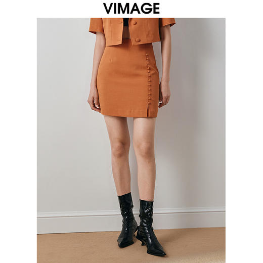 VIMAGE纬漫纪秋款时尚气质个性显瘦百搭包臀半身裙短裙女V2006606 商品图0