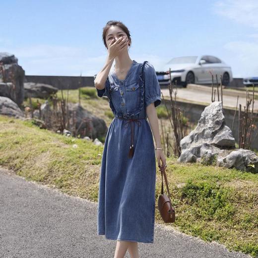 天丝牛仔连衣裙夏季女2023女装新款法式气质减龄木耳边设计感长裙 商品图2