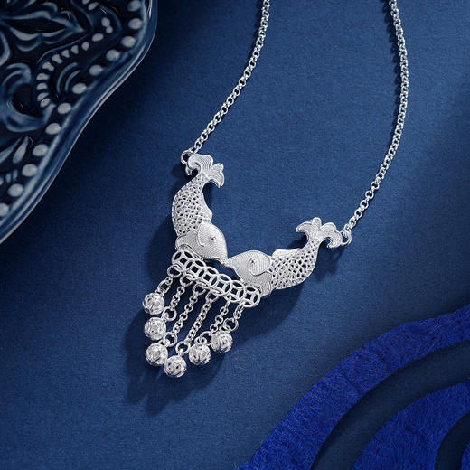 子佩集S990银【天作之合】套链项链【MXTL001】花丝双鱼多流苏2307 商品图2