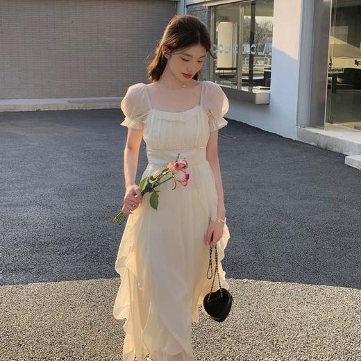 法式方领温柔风仙女长款连衣裙女夏季新款设计感度假海边飘逸裙子 商品图1