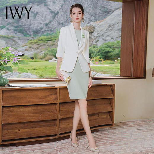 IWY/职业连衣裙气质时尚工作服夏新款七分袖白色西装两件套C1837+Q983 商品图1