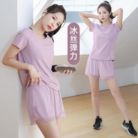 2023健身套装女宽松透气瑜伽跑步健身运动跳操短袖短裤女舒适套装