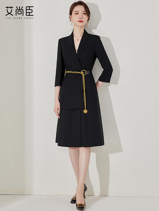 黑色长袖连衣裙女秋季2023新款高级感气质职业前台工作服工装裙子 商品图3