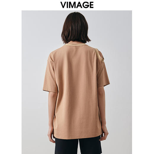 VIMAGE纬漫纪秋季新款宽松版简约舒适透气印花T恤上衣女V2002603 商品图4