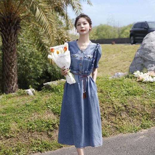 天丝牛仔连衣裙夏季女2023女装新款法式气质减龄木耳边设计感长裙 商品图0