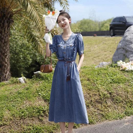 天丝牛仔连衣裙夏季女2023女装新款法式气质减龄木耳边设计感长裙 商品图3