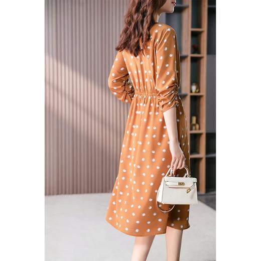 YX【定制12天】印花真丝衬衫连衣裙女夏2024新款韩版桑蚕丝收腰显瘦中长裙 商品图0