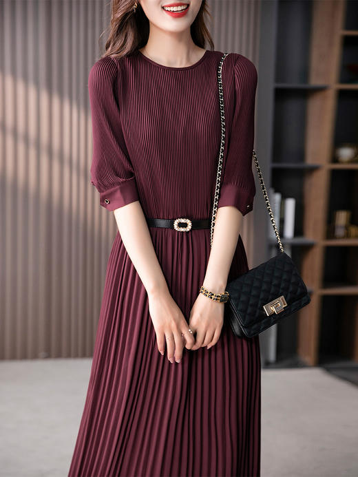 YX【定制17天】FSW优雅气质连衣裙女百褶裙夏2024新款韩版高级感别致显瘦长裙子 商品图0