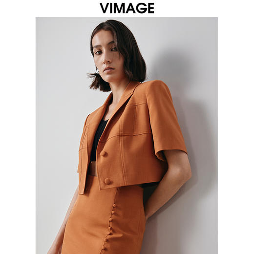纬漫纪VIMAGE秋季新款时尚西装翻领显瘦短外套女V2003603 商品图3