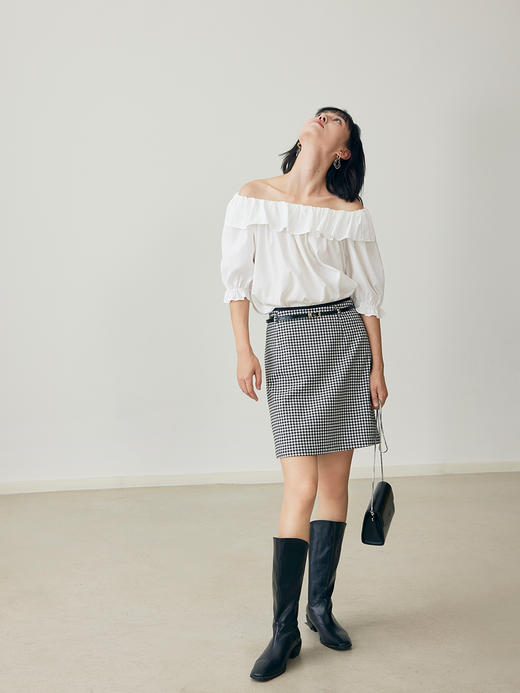 HeyDress法式花边领天丝衬衫女夏季泡泡袖一字领小衫气质浪漫上衣 商品图1