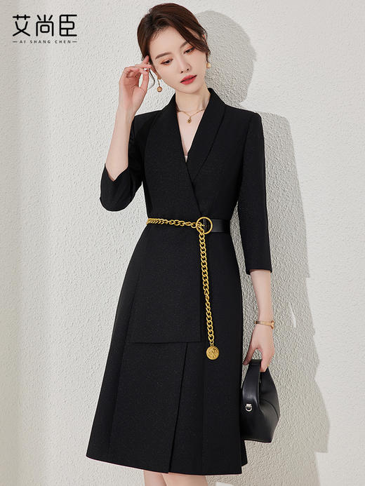 黑色长袖连衣裙女秋季2023新款高级感气质职业前台工作服工装裙子 商品图0