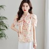 夏装时尚，V领碎花飘带气质雪纺短袖上衣YZ-8586 商品缩略图2