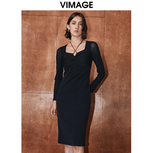 VIMAGE纬漫纪秋季新款纯色气质连衣裙V2007608 商品图5