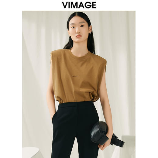 VIMAGE纬漫纪秋季新款圆领休闲自然宽松小上衣女T恤V2002606 商品图5