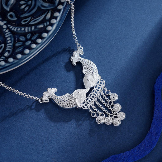 子佩集S990银【天作之合】套链项链【MXTL001】花丝双鱼多流苏2307 商品图3