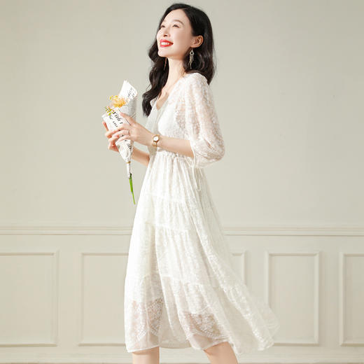 夏季新款，真丝短袖设计感绣花温柔风优雅连衣裙ASE-X8221 商品图7