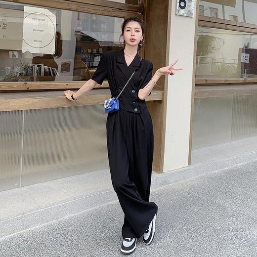 原创短袖西装领连体衣女装2023夏季新款设计感黑色连衣裤连体裤子 商品图0