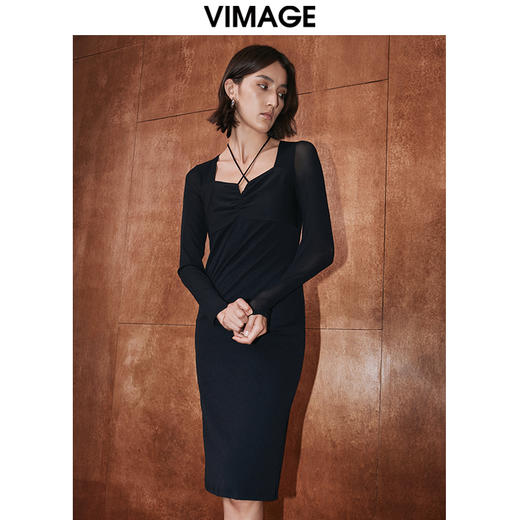 VIMAGE纬漫纪秋季新款纯色气质连衣裙V2007608 商品图3