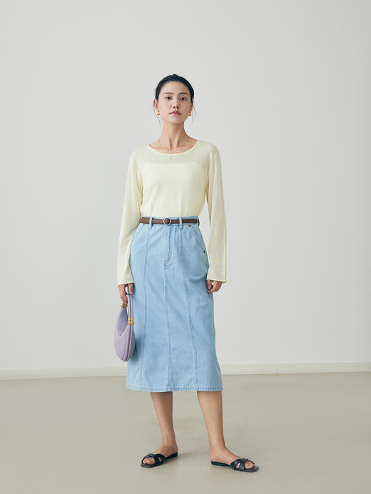 HeyDress天丝针织防晒衫女夏季法式圆领打底罩衫收腰设计感上衣 商品图0