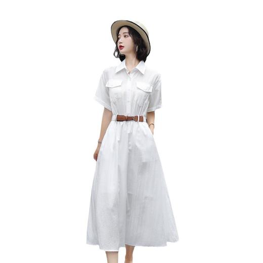 法式白色连衣裙夏季女2023女装新款短袖垂感显瘦衬衫裙子一件代发 商品图4